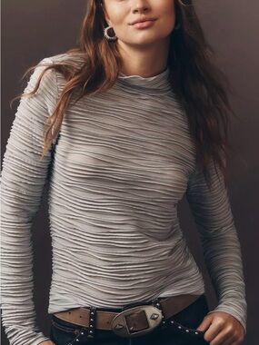 PILCRO /Anthropologie Women’s Long Sleeve Metallic, Textured Turtleneck Top